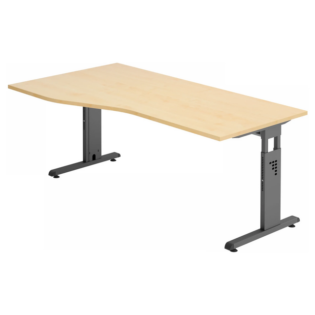 Hoogteverstelbaar bureau MEGA 18 G met esdoornhouten blad en grafietkleurig frame van hjh OFFICE PRO
