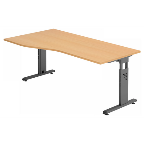 Hoogteverstelbaar bureau MEGA 18 G in beuken met grafietkleurig onderstel van hjh OFFICE PRO