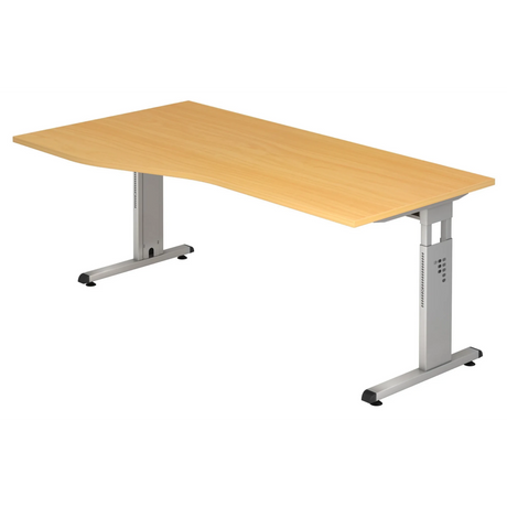 Hoogteverstelbaar bureau MEGA 18 S in beukenlook met zilverkleurig frame van hjh OFFICE PRO