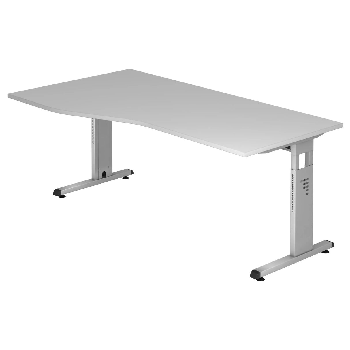 Hoogteverstelbaar bureau MEGA 18 S in grijs en zilver met gebogen blad van hjh OFFICE PRO