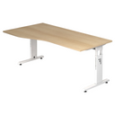 Hoogteverstelbaar bureau MEGA 18 W in eikenlook met wit onderstel van hjh OFFICE PRO