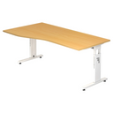 Hoogteverstelbaar bureau MEGA 18 W in beuken en wit met gebogen tafelblad van hjh OFFICE PRO