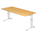 Hoogteverstelbaar bureau MEGA 19 W met beukenkleurig tafelblad en wit onderstel van hjh OFFICE PRO