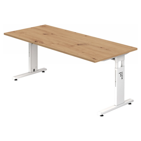 Hoogteverstelbaar bureau MEGA 19 W met blad in rustiek eiken en wit onderstel van hjh OFFICE PRO