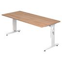 Hoogteverstelbaar bureau MEGA 19 W met walnoot houten blad en wit onderstel van hjh OFFICE PRO