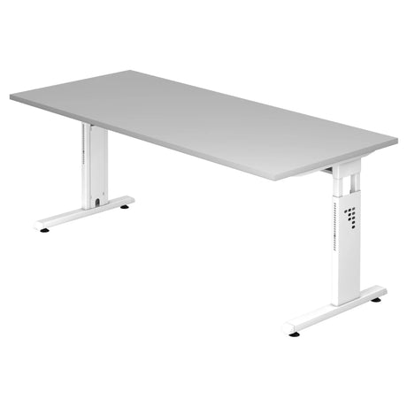 Hoogteverstelbaar bureau MEGA 19 W met grijs tafelblad en wit onderstel van hjh OFFICE PRO
