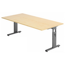 Hoogteverstelbaar bureau MEGA 2E G met esdoornhouten blad en grafietgrijs frame van hjh OFFICE PRO