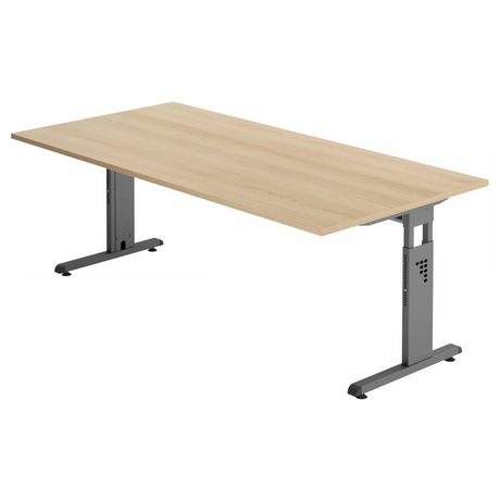 Hoogteverstelbaar bureau MEGA 2E G in eiken met grafietkleurig onderstel van hjh OFFICE PRO