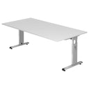 Hoogteverstelbaar bureau MEGA 2E S in wit en zilver met een groot tafelblad van hjh OFFICE PRO