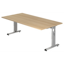 Hoogteverstelbaar bureau MEGA 2E S met eikenhouten blad en zilveren frame van hjh OFFICE PRO