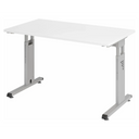 Hoogteverstelbaar bureau MEGA 612 S in wit en zilver met rechthoekig blad van hjh OFFICE PRO