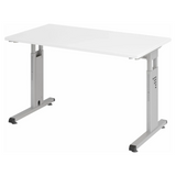 Hoogteverstelbaar bureau MEGA 612 S in wit en zilver met rechthoekig blad van hjh OFFICE PRO
