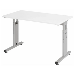 Hoogteverstelbaar bureau MEGA 612 S in wit en zilver met rechthoekig blad van hjh OFFICE PRO