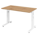 Hoogteverstelbaar bureau MEGA 612 W in knoestig eiken en wit met T-onderstel van hjh OFFICE PRO