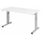 Hoogteverstelbaar bureau MEGA 614 S met wit tafelblad en zilveren onderstel van hjh OFFICE PRO