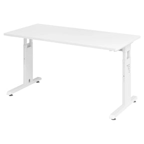 Hoogteverstelbaar bureau MEGA 614 W in de kleur wit met een rechthoekig tafelblad van hjh OFFICE PRO