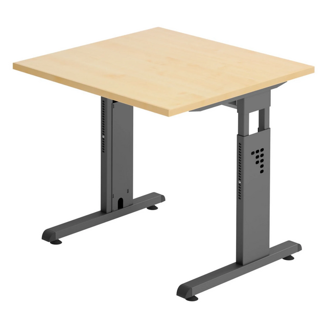 Hoogteverstelbaar bureau MEGA 8 G met esdoornhouten blad en grafietgrijs onderstel van hjh OFFICE PRO
