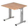 Hoogteverstelbaar bureau MEGA 8 S met walnootkleurig blad en zilveren frame van hjh OFFICE PRO