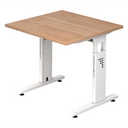 Hoogteverstelbaar bureau MEGA 8 W met walnoten blad en wit onderstel van hjh OFFICE PRO