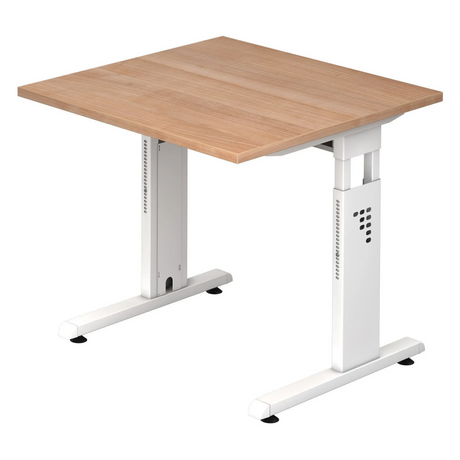 Hoogteverstelbaar bureau MEGA 8 W met walnoten blad en wit onderstel van hjh OFFICE PRO