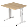 Hoogteverstelbaar bureau MEGA 8 W met licht eikenhouten blad en wit onderstel van hjh OFFICE PRO