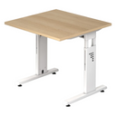 Hoogteverstelbaar bureau MEGA 8 W met licht eikenhouten blad en wit onderstel van hjh OFFICE PRO