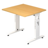 Hoogteverstelbaar bureau MEGA 8 W met beukenkleurig blad en wit onderstel van hjh OFFICE PRO
