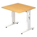 Hoogteverstelbaar bureau MEGA 8 W met beukenkleurig blad en wit onderstel van hjh OFFICE PRO