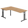 L-vormig bureau MEGA 82 G in knoestige eik met grafietkleurig onderstel van hjh OFFICE PRO