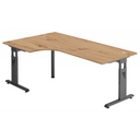L-vormig bureau MEGA 82 G in knoestige eik met grafietkleurig onderstel van hjh OFFICE PRO