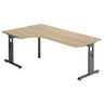 L-vormig bureau MEGA 82 G in eiken met grafietkleurig frame van hjh OFFICE PRO
