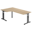 L-vormig bureau MEGA 82 G in eiken met grafietkleurig frame van hjh OFFICE PRO