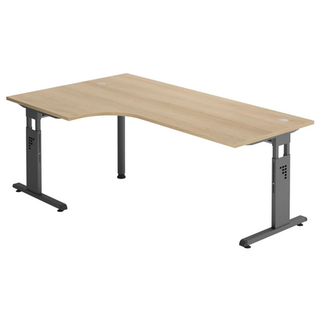 L-vormig bureau MEGA 82 G in eiken met grafietkleurig frame van hjh OFFICE PRO