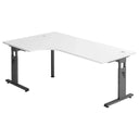 L-vormig bureau MEGA 82 G met wit tafelblad en grafietkleurig frame van hjh OFFICE PRO