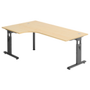 L-vormig bureau MEGA 82 G in esdoornlook met zwart frame van hjh OFFICE PRO
