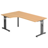 L-vormig bureau MEGA 82 G in beuken met een grafietkleurig onderstel van hjh OFFICE PRO