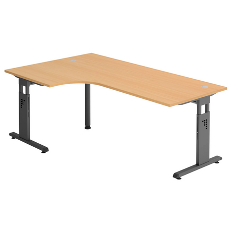 L-vormig bureau MEGA 82 G in beuken met een grafietkleurig onderstel van hjh OFFICE PRO
