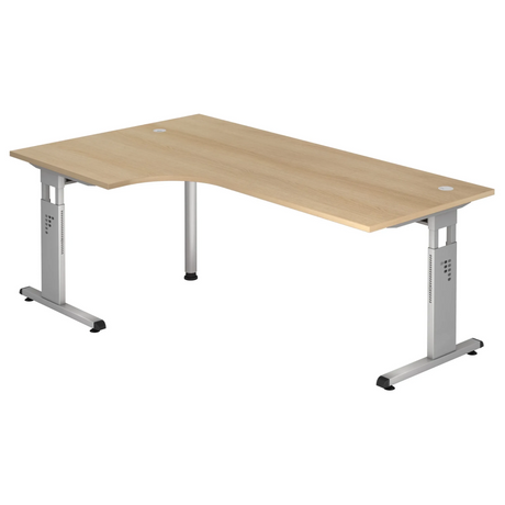 L-vormig bureau MEGA 82 S in eikenlook met zilverkleurige poten van hjh OFFICE PRO