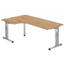 L-vormig bureau MEGA 82 S in knoestig eiken met zilveren frame van hjh OFFICE PRO
