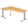 L-vormig bureau MEGA 82 S in beukenlook met zilverkleurig onderstel van hjh OFFICE PRO