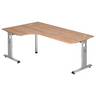 L-vormig bureau MEGA 82 S in walnoot-look met zilverkleurig frame van hjh OFFICE PRO