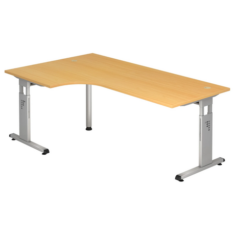 L-vormig bureau MEGA 82 S in beukenlook met zilverkleurig onderstel van hjh OFFICE PRO