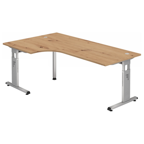 L-vormig bureau MEGA 82 S in knoestig eiken met zilveren frame van hjh OFFICE PRO