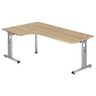 L-vormig bureau MEGA 82 S in eikenlook met zilverkleurige poten van hjh OFFICE PRO