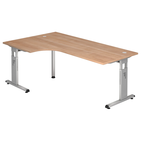 L-vormig bureau MEGA 82 S in walnoot-look met zilverkleurig frame van hjh OFFICE PRO