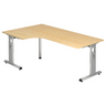 L-vormig bureau MEGA 82 S in esdoorn-look met zilverkleurig frame van hjh OFFICE PRO