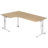 L-vormig bureau MEGA 82 W met eikenkleurige plaat en wit onderstel van hjh OFFICE PRO