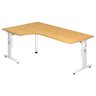 L-vormig bureau MEGA 82 W in beuken en wit met hoogteverstelbaar onderstel van hjh OFFICE PRO