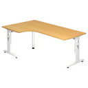 L-vormig bureau MEGA 82 W in beuken en wit met hoogteverstelbaar onderstel van hjh OFFICE PRO
