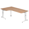 L-vormig bureau MEGA 82 W in walnoot-look met wit onderstel van hjh OFFICE PRO